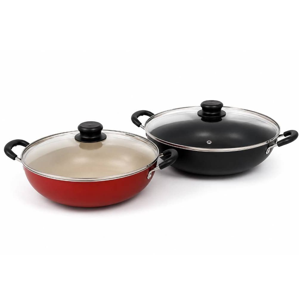 Panela Wok Grande com Alças e Tampa de Vidro Temperado Frigideira Wok Teflon nº28. Bracchi Aluminios