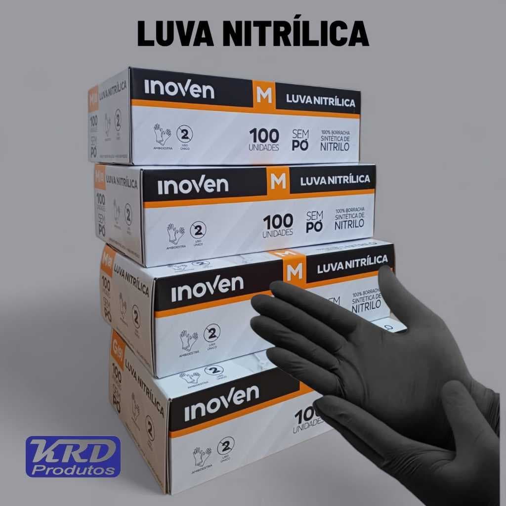 Luva Nitrílica Preta Inoven Sem Pó Caixa 100 Unidades