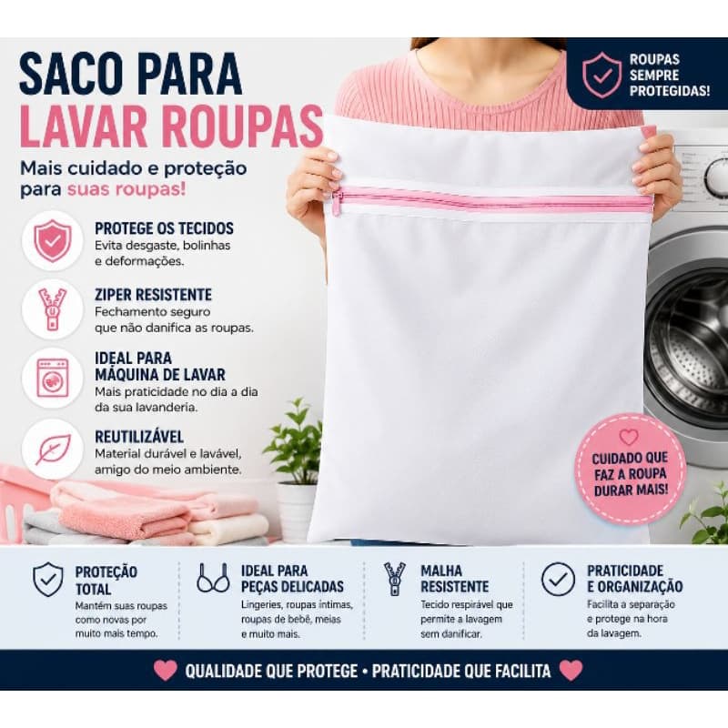 kit 3 Saco para Lavar Roupas Delicadas com Zíper | Protetor para Máquina de Lavar  Rede de Lavanderia Reforçada