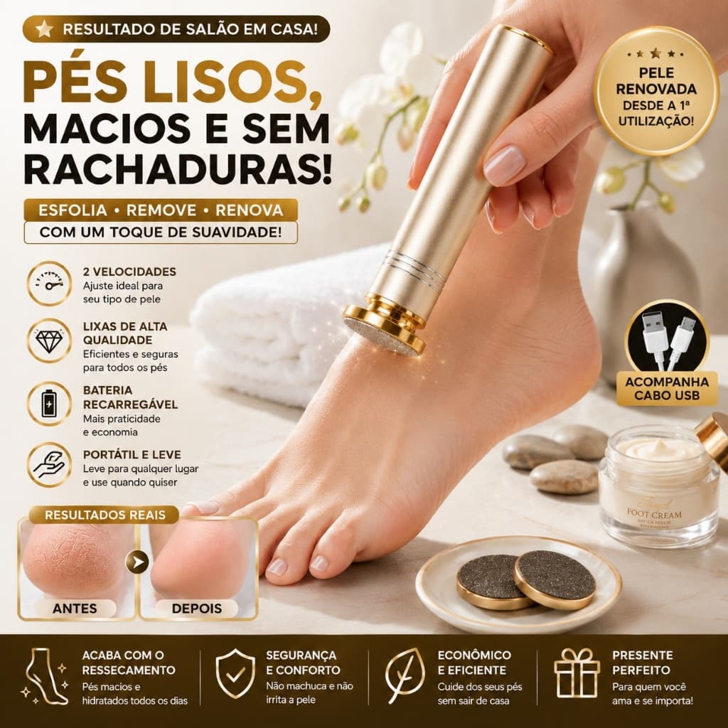 Esfoliador  Lixador Removedor Calos Peles Mortas Pedicure Limpeza Rugosidade  USB Eletrico Portátil