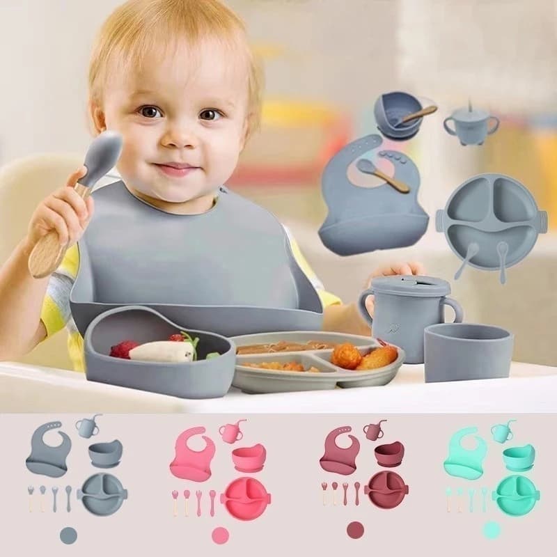 Kit 8 Peças de Talheres de Silicone para Bebês e Crianças