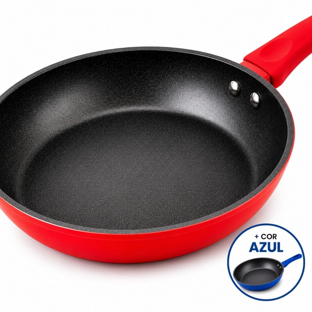 Frigideira Antiaderente 20cm Indução Cerâmica Premium 850ml - Vermelho/Azul