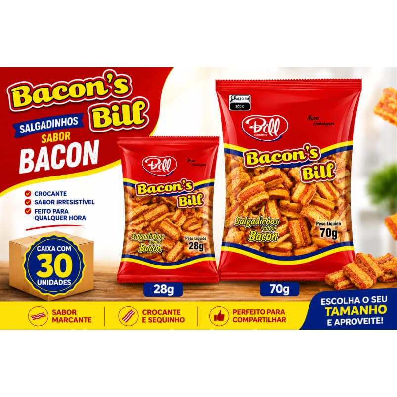 Bill Alimentos Salgadinho Pururuca Sabor Bacon Torresminho Torresmo