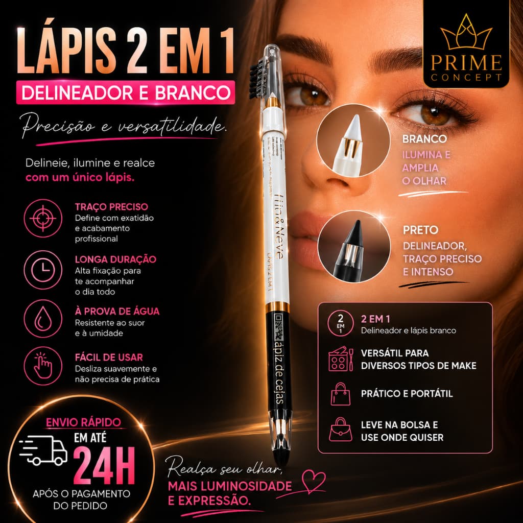 Lua&Neve - Lápis de Sobrancelhas olho 2 em 1 preto Branco, universal