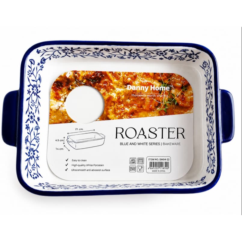 Assadeira retangular em porcelana floral azul | Assadeira de porcelana | Assadeira pequena | Mesa posta |  Louças