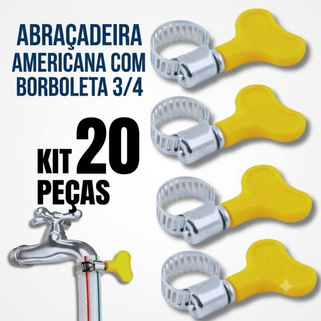 Kit 20 Abraçadeiras Com Borboleta 3/4 Amarela Metal Torneira Mangueira
