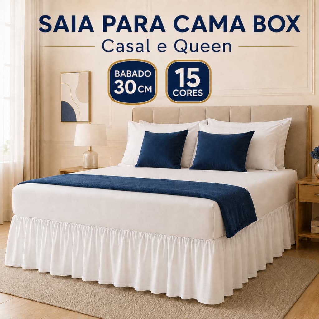 Saia Para Cama Box Casal Padrão e Queen com Elástico Varias Cores Protetor de Box