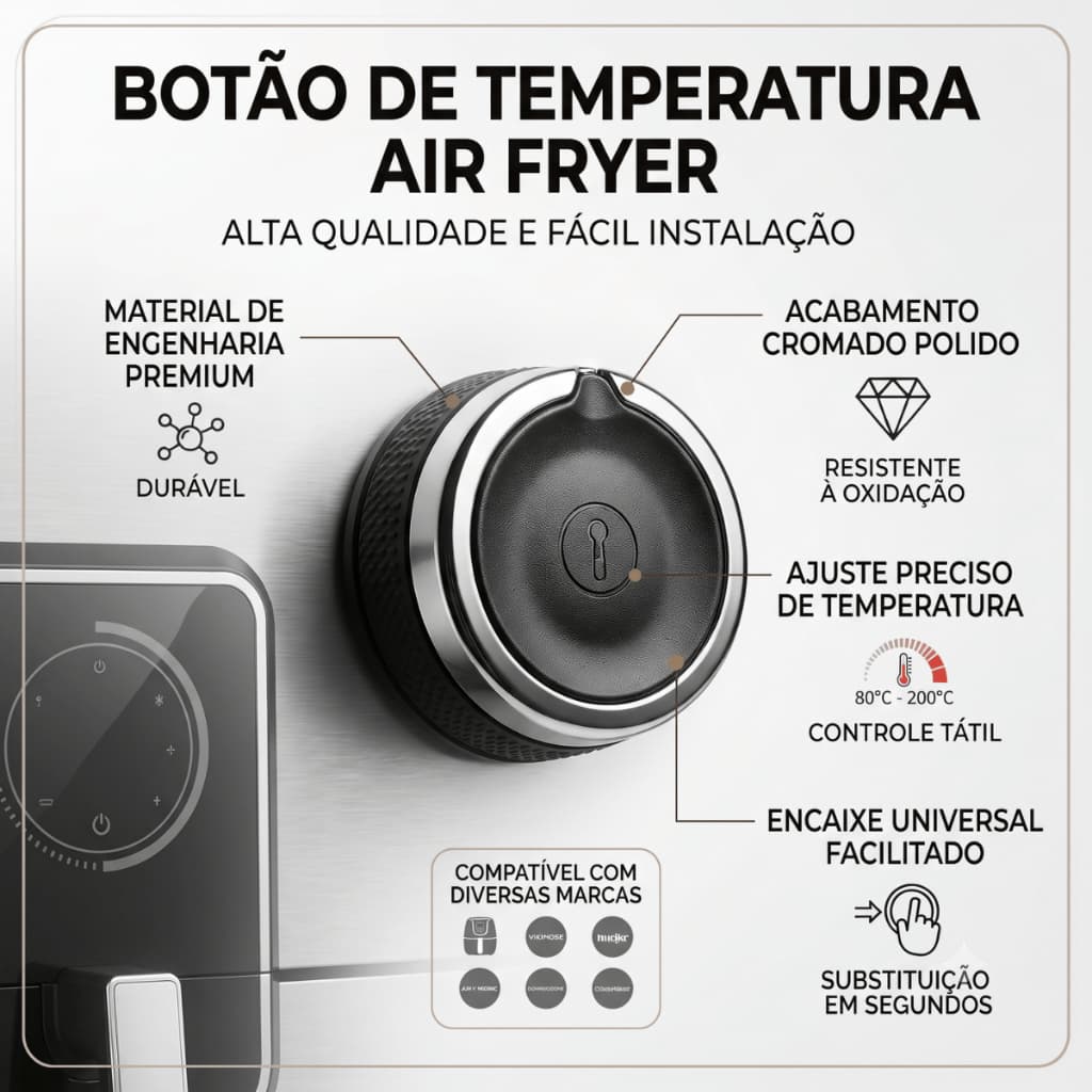Botão de Temperatura / Seletor para Air Fryer Compatível Com Philco - Encaixe Universal Facilitado