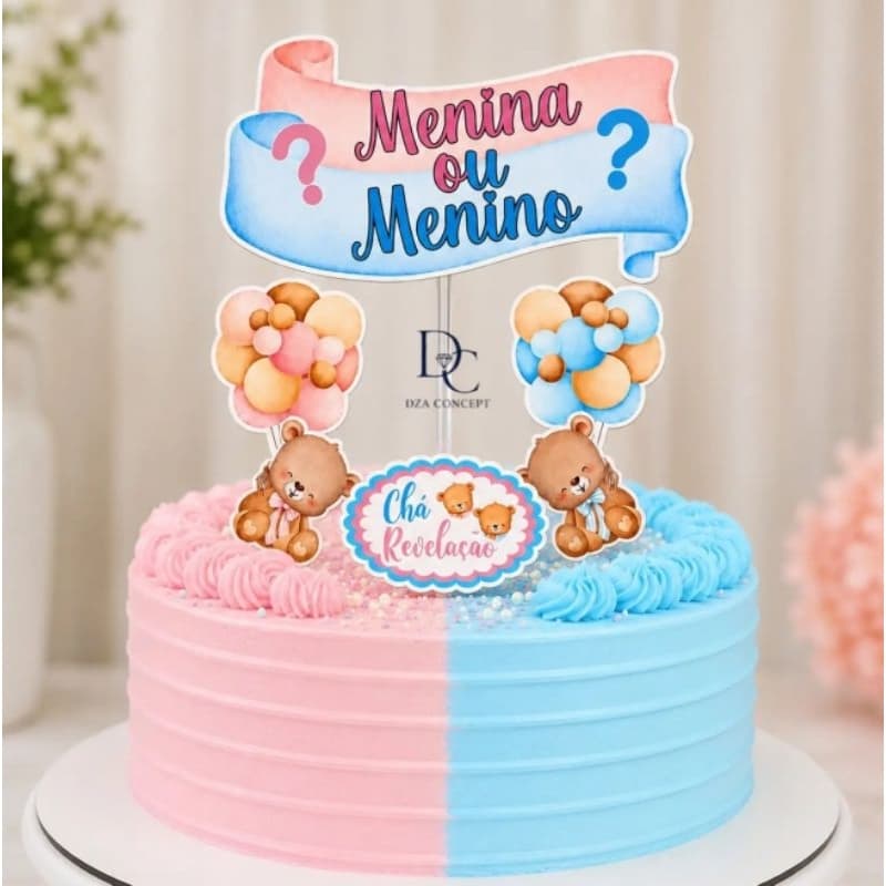Topo de Bolo Chá Revelação Ursinhos Menino ou Menina Decoração de Festa chá revelação postagem imediato dia útil!