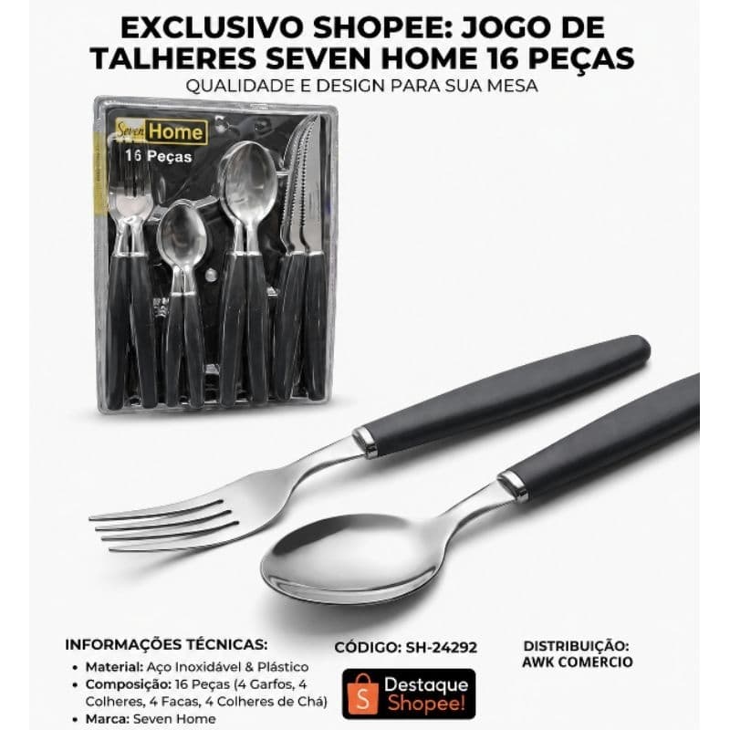 Jogo De Talheres 16 Peças Inox Faqueiro Completo Com Cabo Colorido Seven Home Cozinha