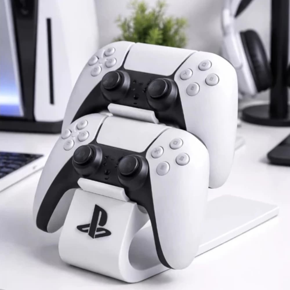 Suporte para até dois Controle PS4 PS5 Organização Setup Gamer Mesa Preto e Branco