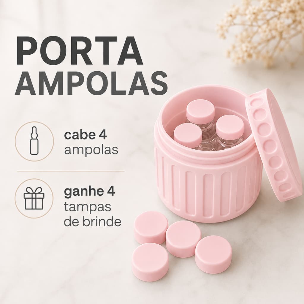 Porta Ampolas para 4 Unidades Estojo Organizador Rígido Seguro mais 4 Tampas Grátis