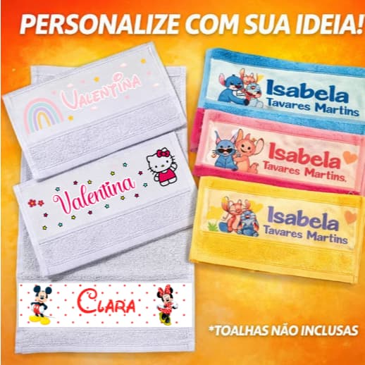 Adesivo Termocolante para Toalhinha com Nome Personagem ou Modelo Faça Você Mesma Volta às Aulas