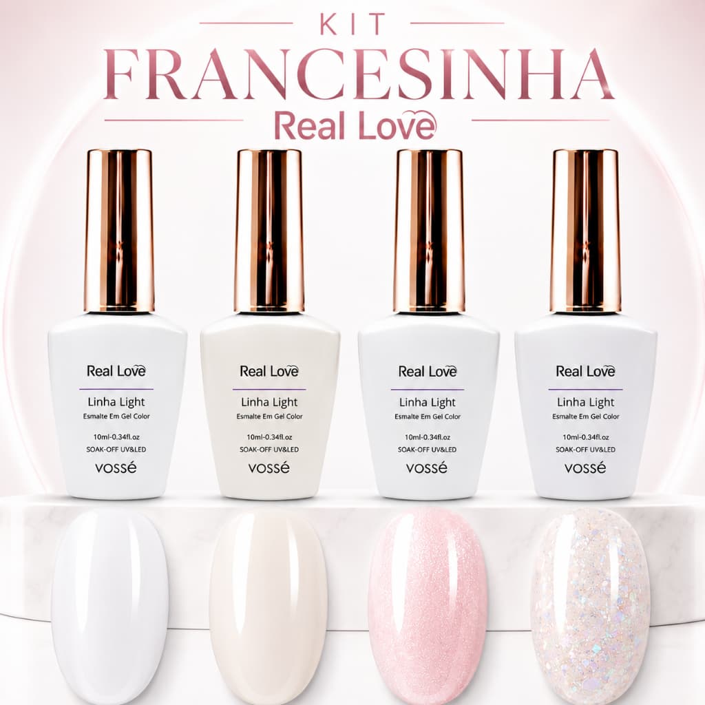 Kit Esmalte em Gel Francesinha Real Love 4 Peças 10ml UV LED
