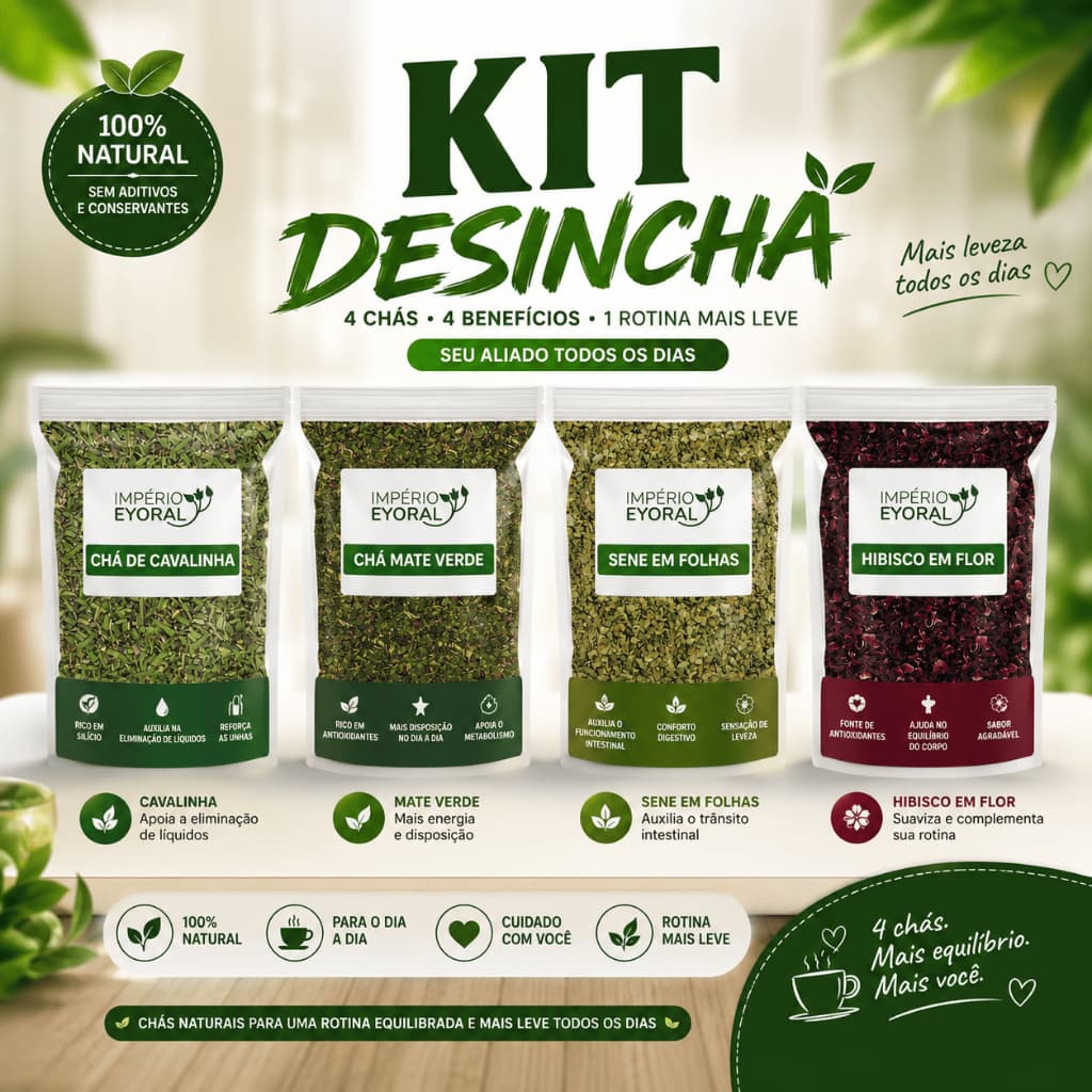 Desinchá Elimine o Inchaço e Acelere Seu Metabolismo Naturalmente Cavalinha, Chá Verde, Chá Hibisco E Sene 100g cada