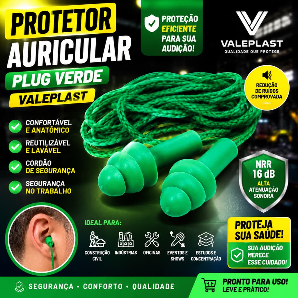 Protetor Auricular Plug Verde - Valeplast