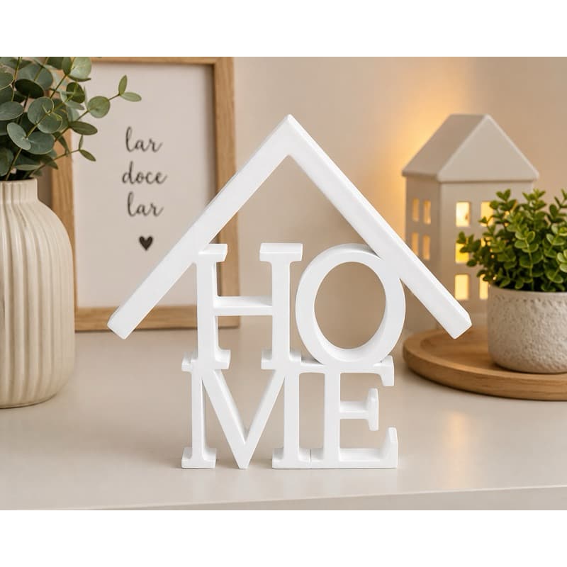 Placa Decorativa HOME em PLA Premium | Decoração para Sala, Quarto, Estante e Parede