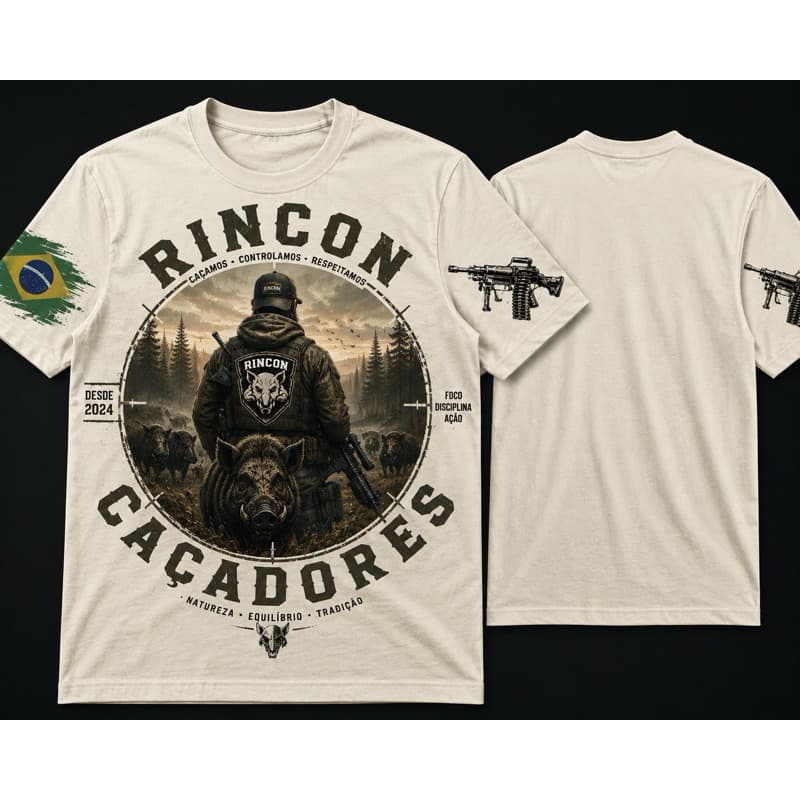 Camiseta Rincon Caçadores Country Masculina Estampa Agro Rodeio 100% Algodão P ao G3