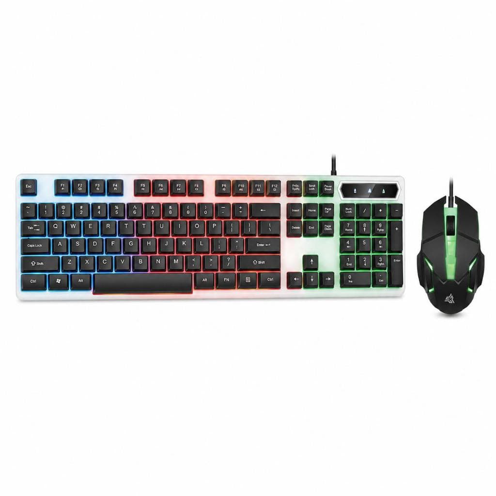 Kit Teclado Semi Mecânico Rainbow e Mouse Gamer LED USB com Fio Multimídia para PC Notebook Branco top
