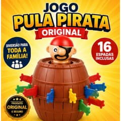 Jogo Pula Pirata Original com 16 Espadas Coloridas – Barril Surpresa Infantil para Crianças e Família
