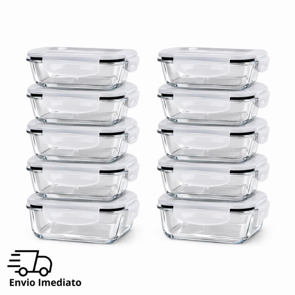 Kit 10 Potes De Vidro Hermético 620 ml Com Tampa 4 Travas Ou Kit 5 Potes Conjunto Marmita 350ml