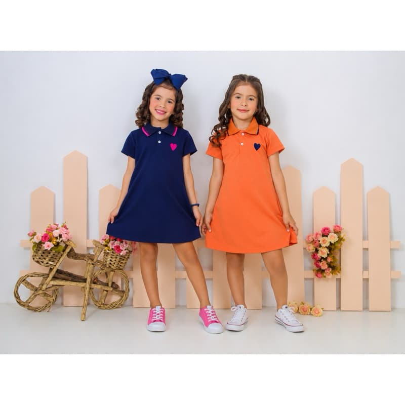 Kit 2 e 3 Vestidos Infantil Menina Gola Polo 2 a 8 Anos Algodão Piquet