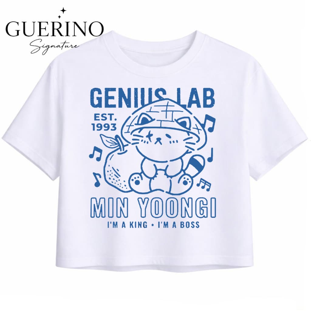 Camiseta Curta Cropped SUGA Yoongi Genius Lab Agust D K-pop 100% Algodão Premium BTS