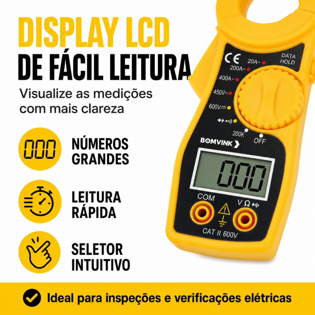 Alicate Amperímetro Digitalferramenta Portátil C/ Estojo C/ Bateria Voltimetro Multímetro