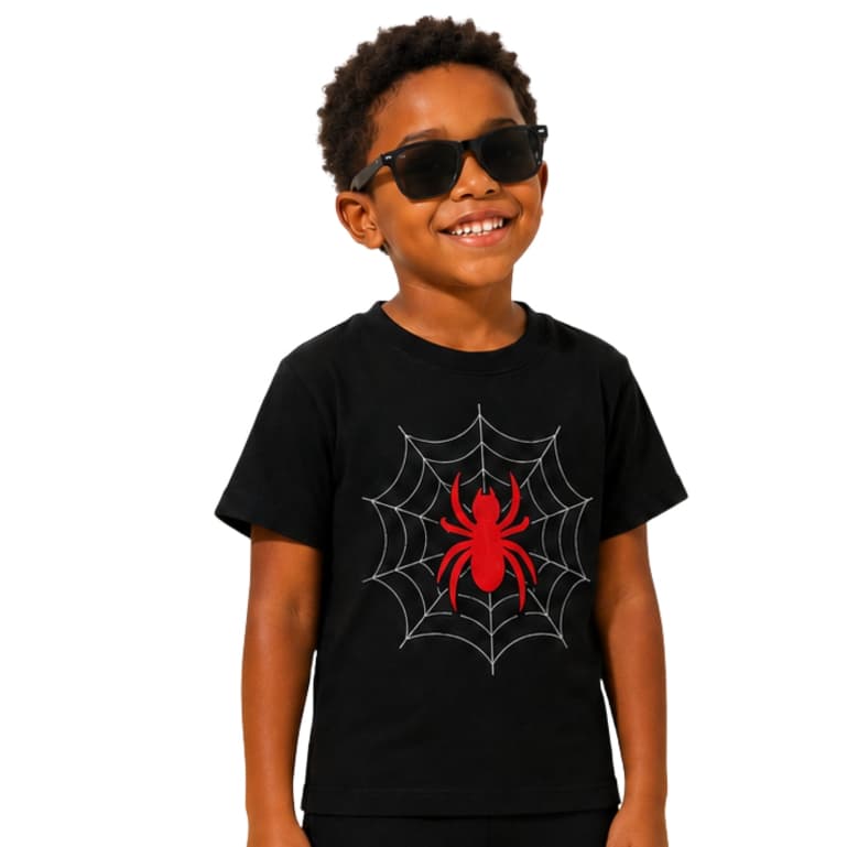 Camiseta Infantil Menino Masculino Aranha Teia Manga Curta Casual Verão Básica Estilosa Preta