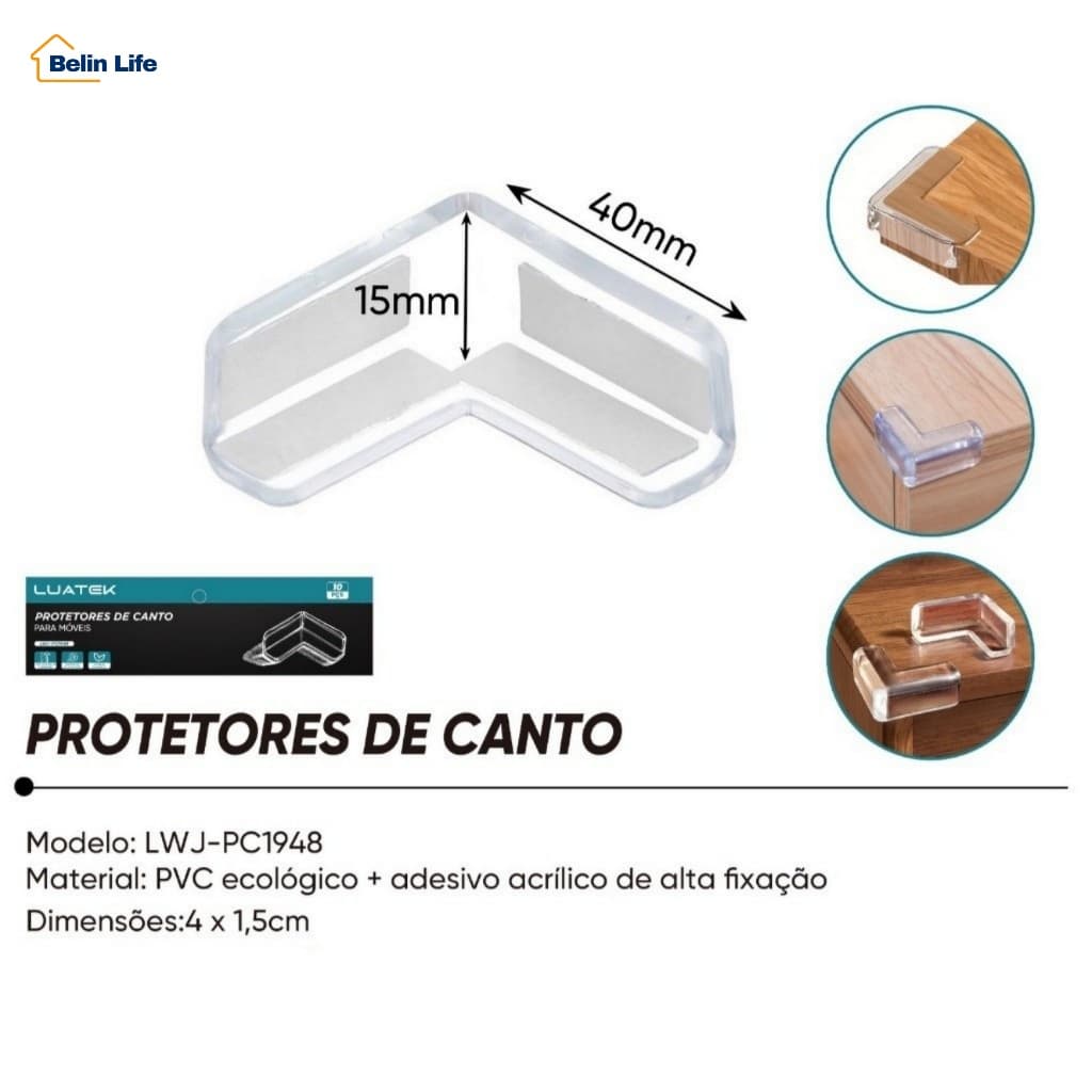 Kit 10 Protetor de Canto e Quina Silicone Transparente para Móveis Proteção Bebê e Criança