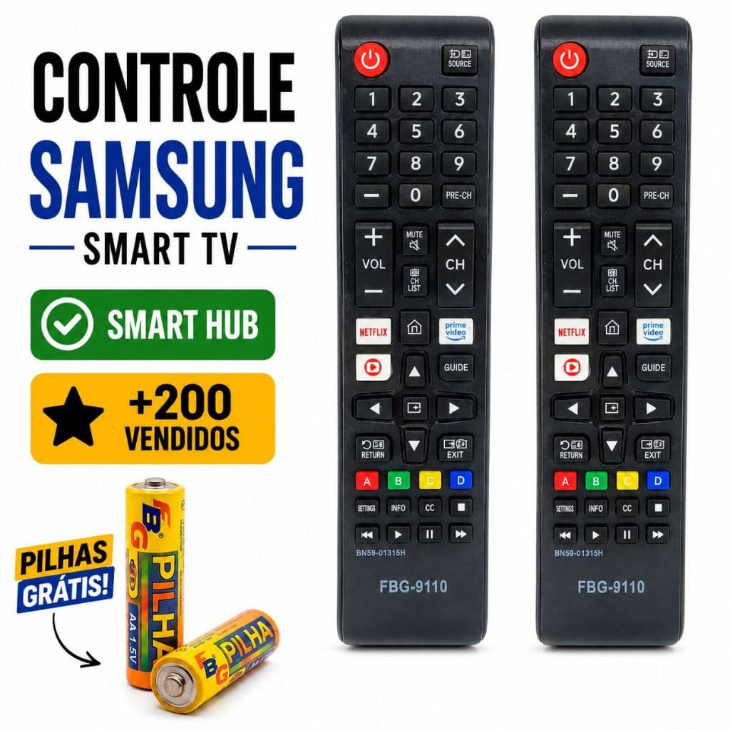 Kit Controle Remoto Compatível Samsung Smart TV Smart Hub LCD LED com Pilhas Inclusas ENVIO IMEDIATO