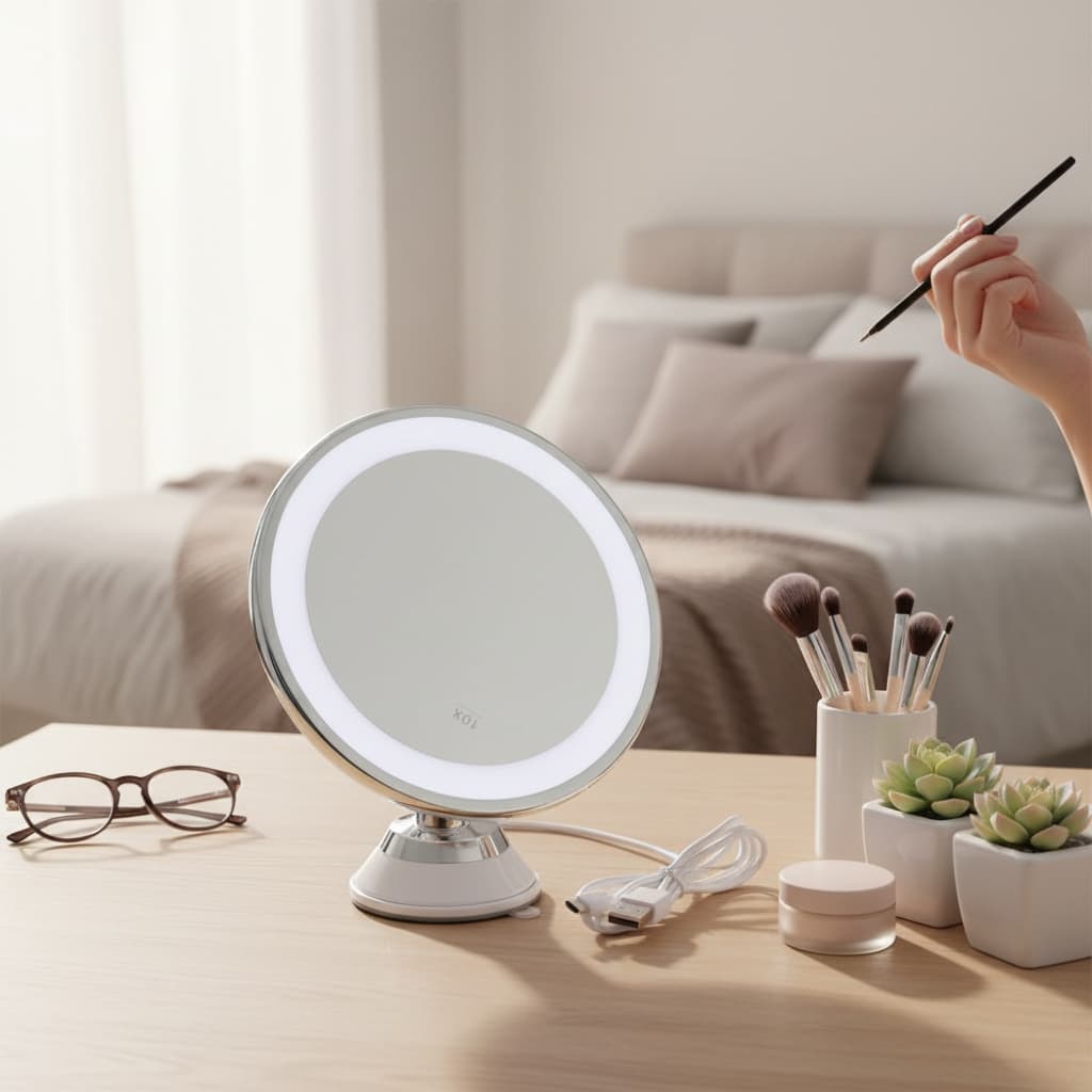 Espelho de Mesa Redondo LED para Maquiagem Com USB - Branca beleza