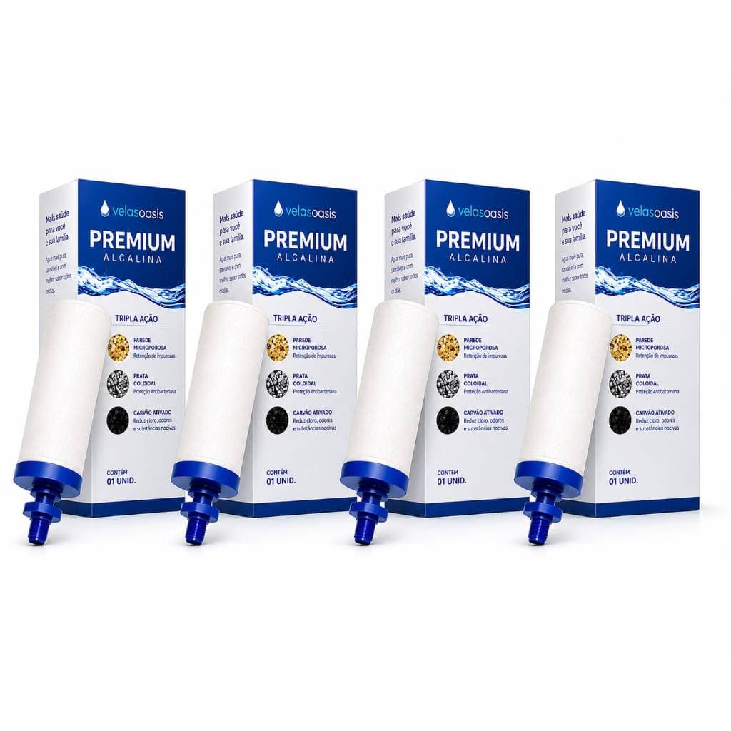 Kit 04 Velas Para Filtro Barro Alcalina Premium Tripla Ação Carvão e Prata Premium