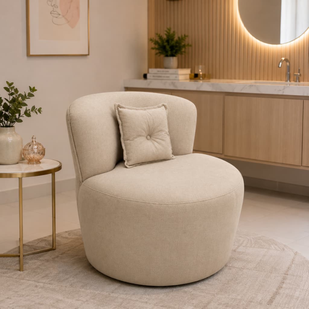 Poltrona Olívia Orgânica Linho Bege Quarto Sala Closet