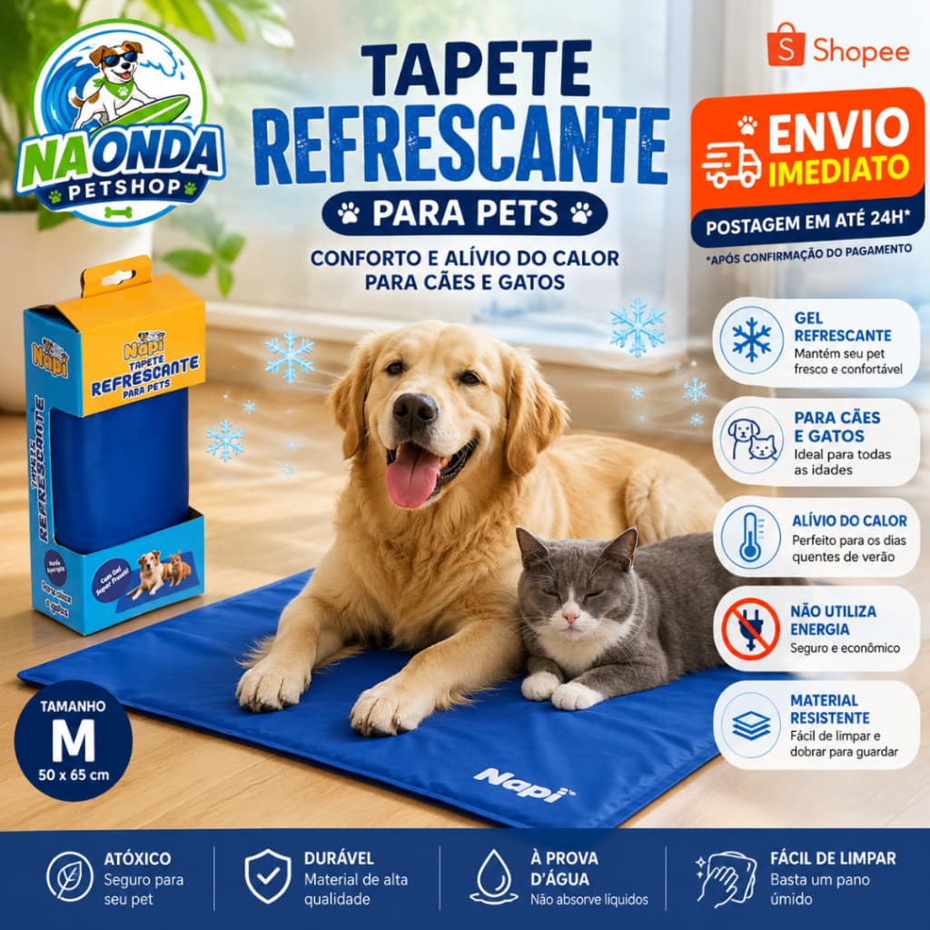Tapete Gelado Refrescante 50x65 Para Cachorro Gato Pet Tamanho M - Envio Imediato