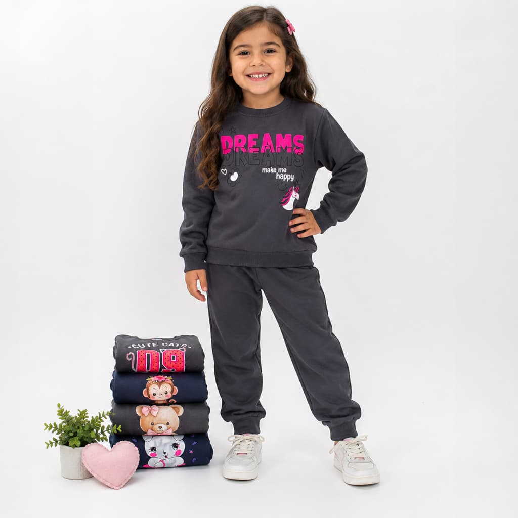 Conjunto Moletom Flanelado Infantil Feminino Menina Sem Capuz Sortido Tamanho 1 2 3 4 6 8