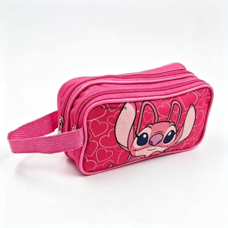 Estojo Escolar Infantil Grande Duplo 2 Zíperes Porta Lápis Stich Rosa