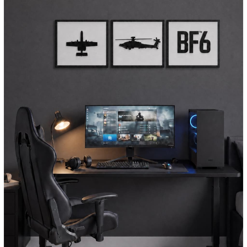 Quadro Gamer MDF | CS:GO Counter-Strike DayZ Battlefield | Decoração Parede | Moldura Preta   quadro game