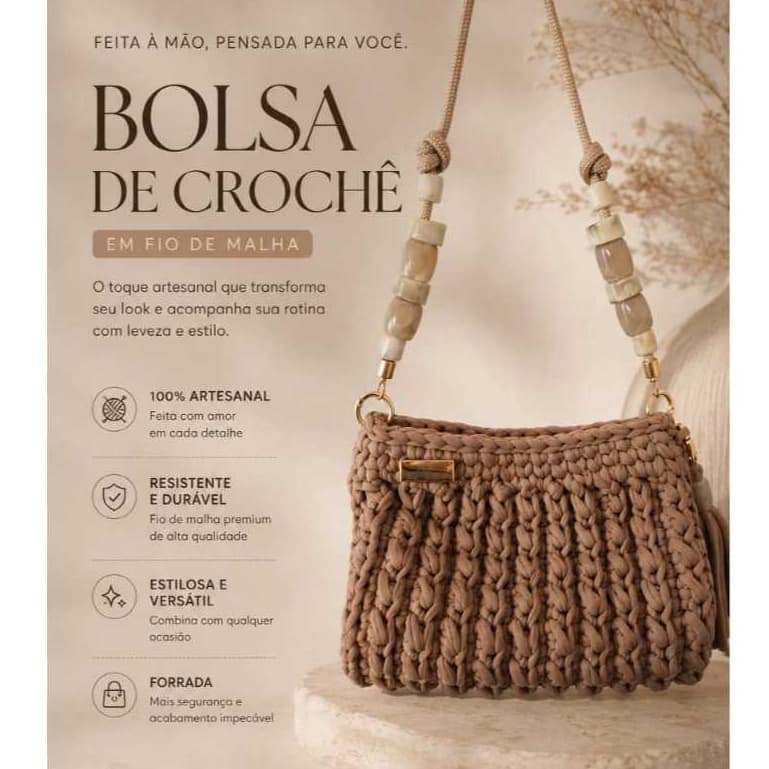 Bolsa de Crochê Artesanal em Fio de Malha – Forrada