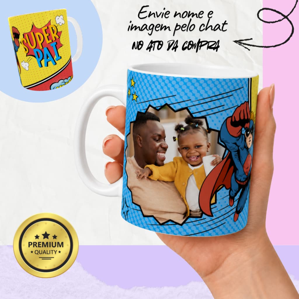 Caneca Porcelana Personalizada Pai Xícara Super Pai Personalizada Foto Presente Dia dos Pais