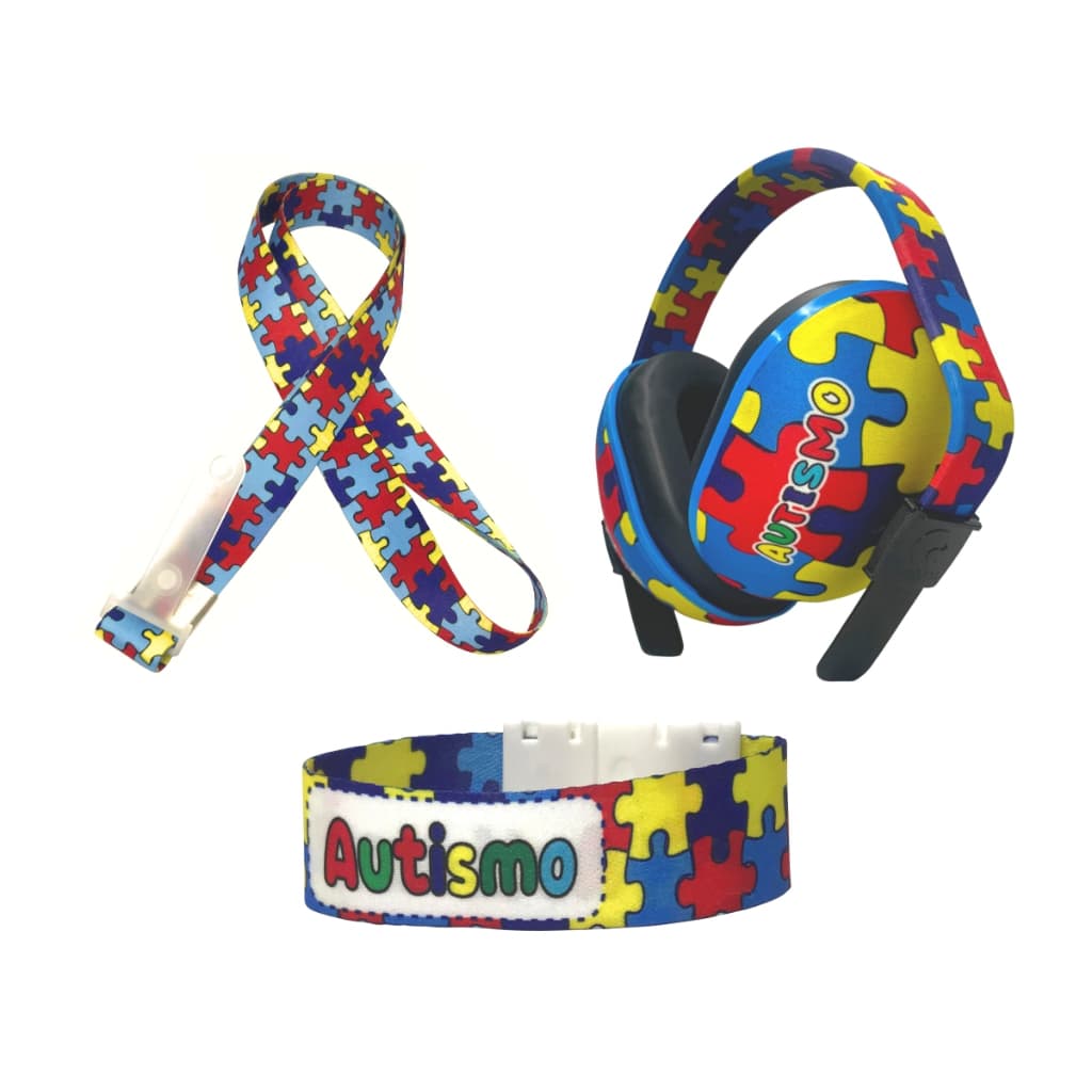 Kit Tea Abafador De Ruídos Protetor Auricular Cordão Pulseira Confortável Autismo Infantil Criança 18dB