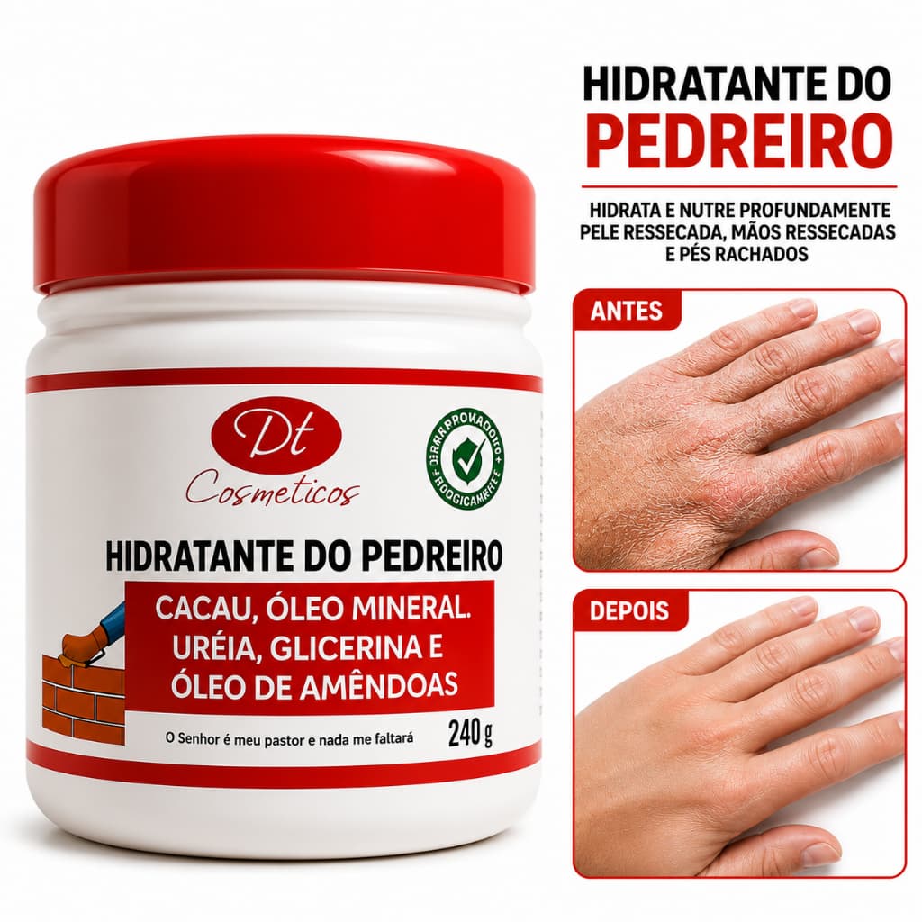 Hidratante do Pedreiro 240g para pele pés e mãos desidratadas ressecadas trincadas e rachadas hidrata e nutre