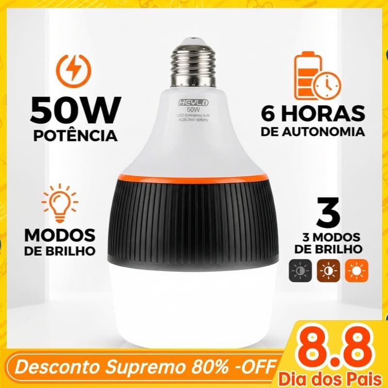 Lâmpada LED 50w 6h Sem Fio Emergência Super Bulbo 8500K recarregável Bivolt Branco Frio Quarto/Luz noturna-HY-599