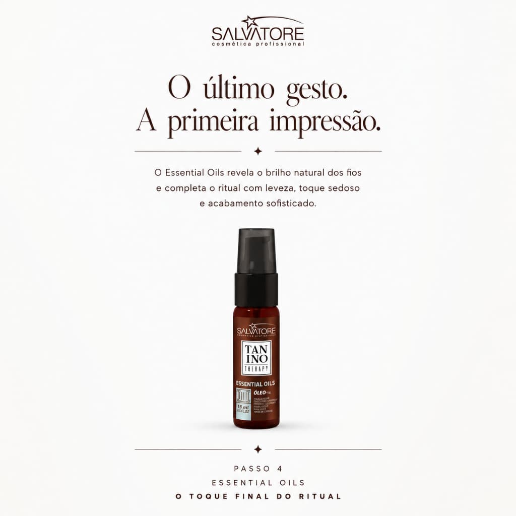 Óleo Finalizador Salvatore Tanino Therapy Essential Oils 15ml Passo 4 do Ritual Brilho Intenso e Controle do Frizz