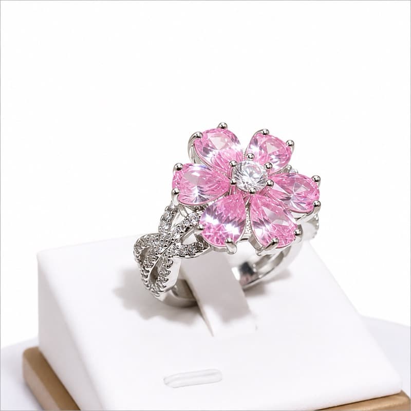 Anel Flor Rosa Inspirado em Eda Yildiz – Será Isso Amor? | Zircônia Luxo Feminino