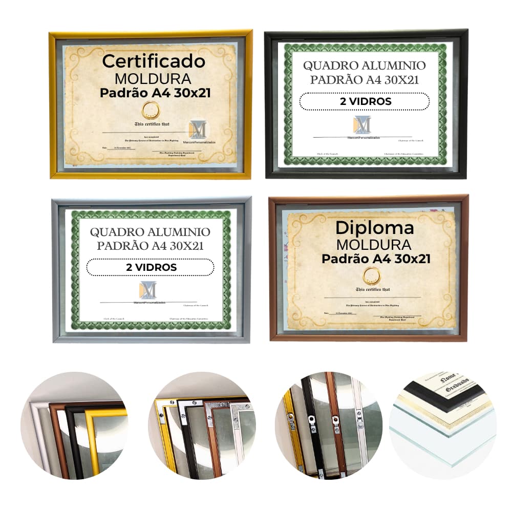 Quadro para Certificado A4 21x30 cm Alumínio Moldura para Certificado Porta Certificado de Parede Porta Retrato