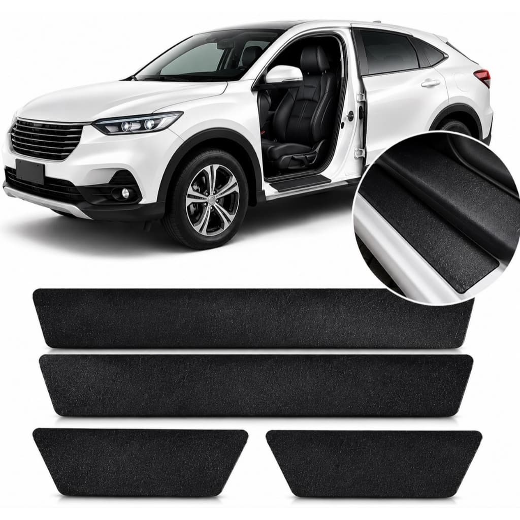 Kit Soleiras Proteção Porta Carros Preto Fosco Jateado Auto 4 Unidades