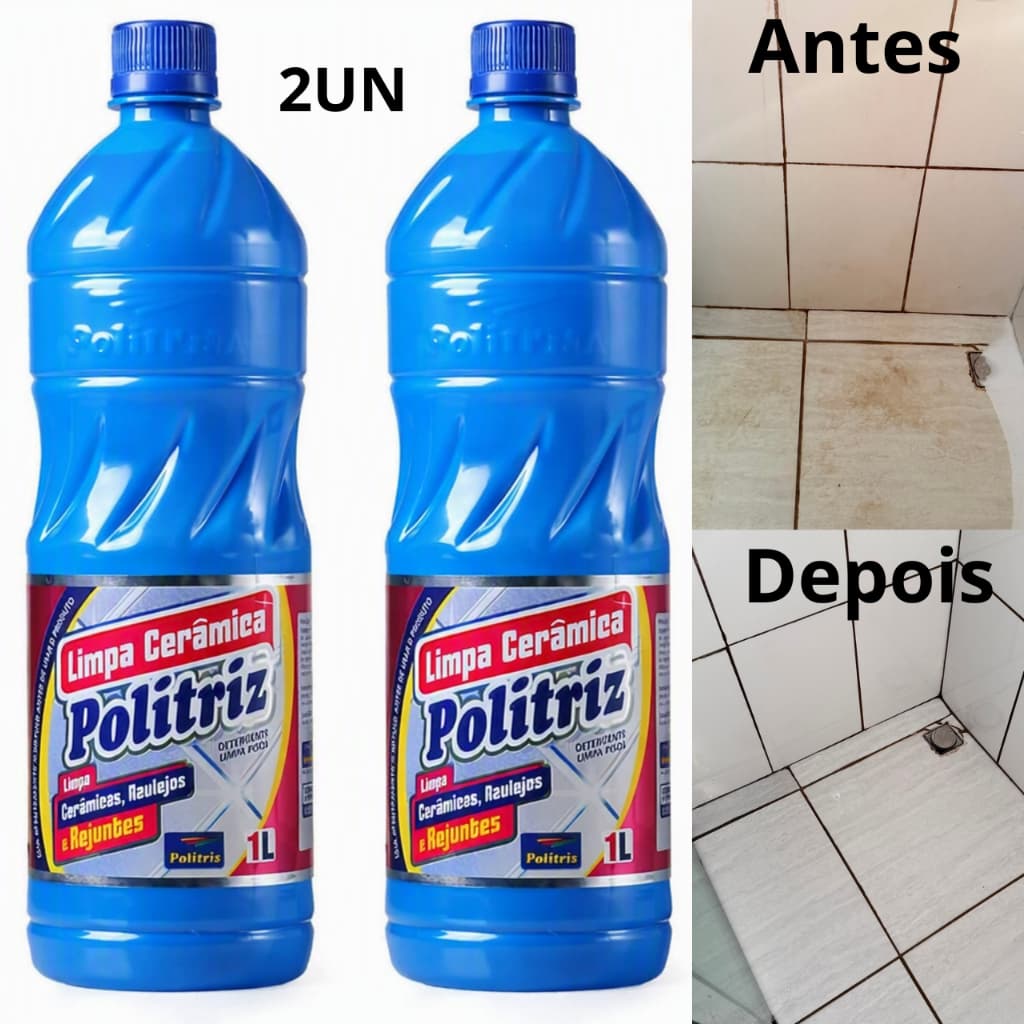 Kit 2 Limpa Piso Cerâmica rejunte e Azulejo encardido limpador banheiro Politriz 1 Litro azul