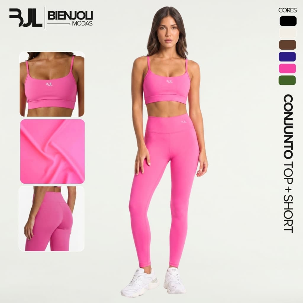 Conjunto Top + Legging Fitness ZERO TRANSPARÊNCIA Sustentação Academia Cropped com Forro Treino Yoga
