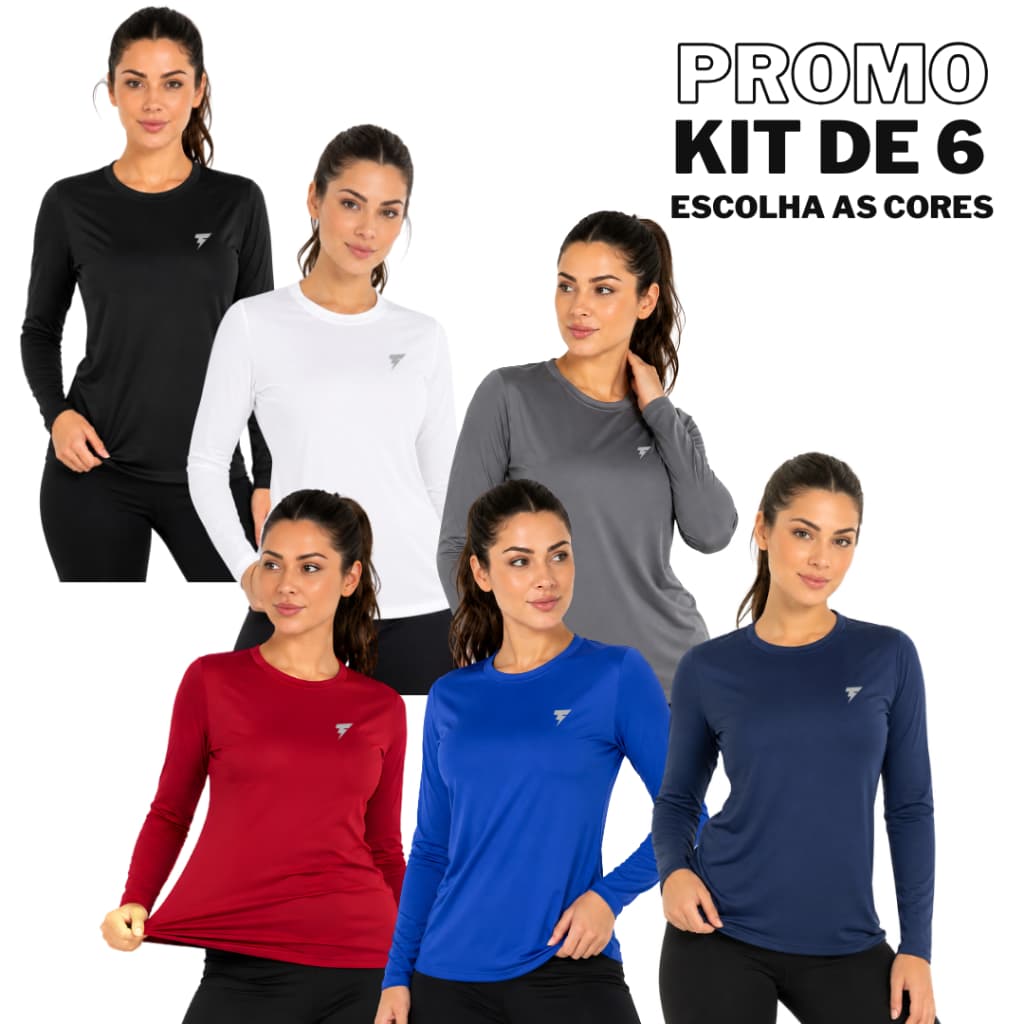 6 Camisa Feminina Proteção Solar Uv+50 Camiseta Segunda Pele Térmica Blusa